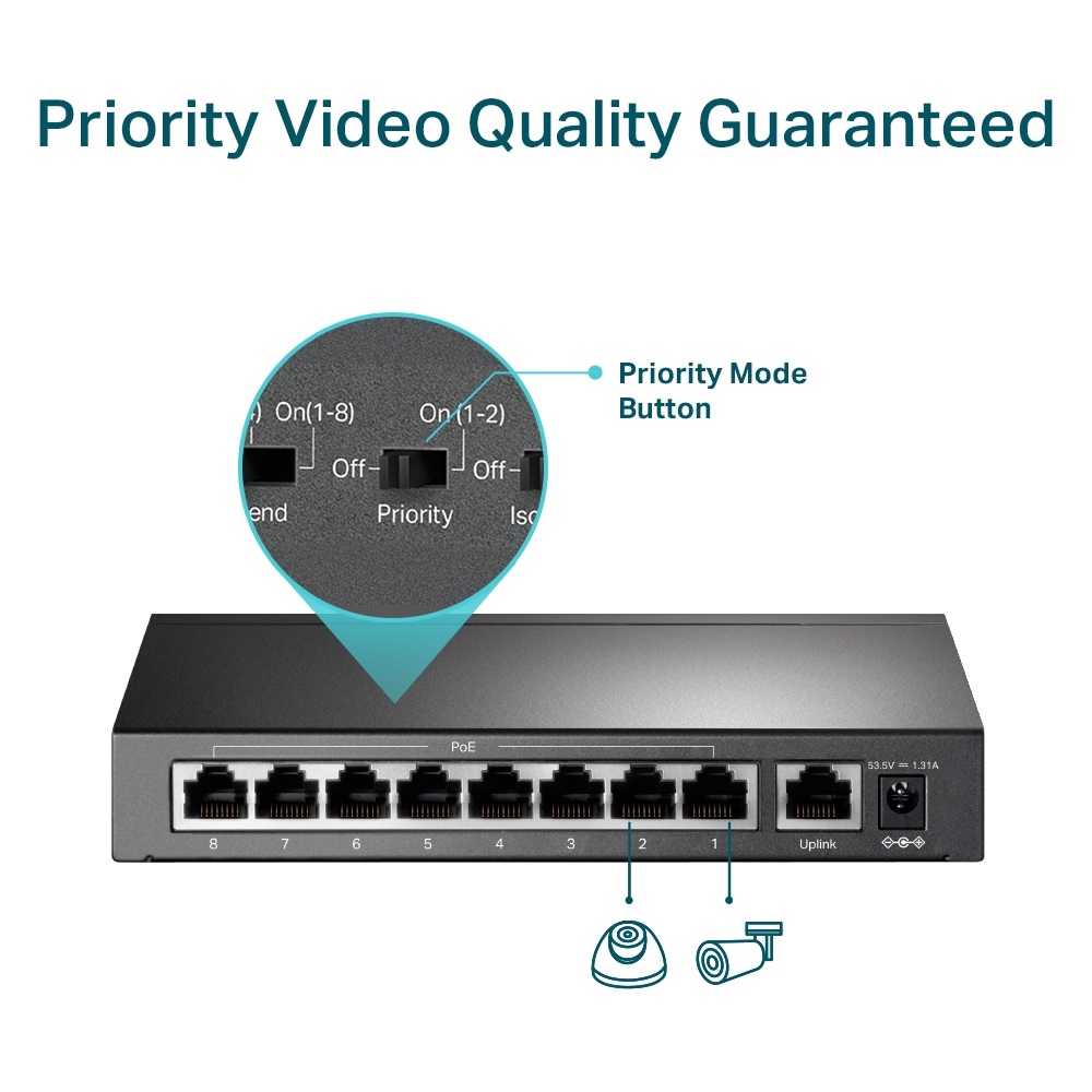 TP-Link TL-SF1009P 9x10/100Mbps LAN port 8xPoE+ nem menedzselhető asztali switch