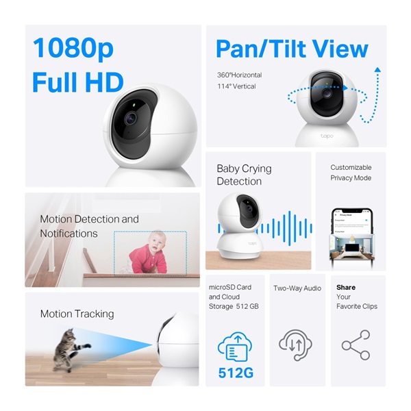 TP-Link Tapo C200P2 Otthoni biztonsági 1080p Full HD Wi-Fi IP kamera 2 db/csomag