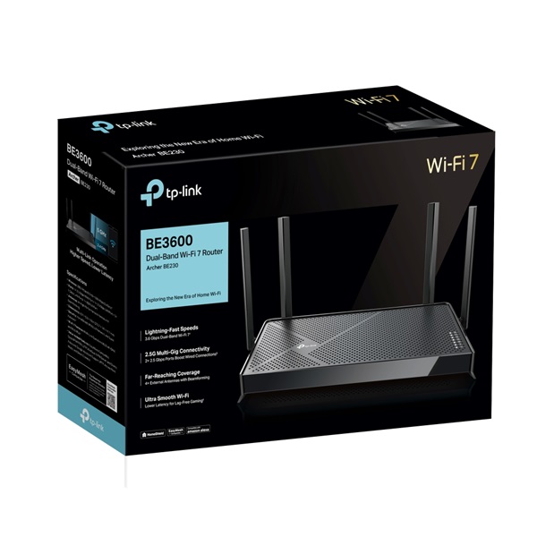 TP-Link Archer BE230 BE3600 fekete kétsávos Wi-Fi 7 router