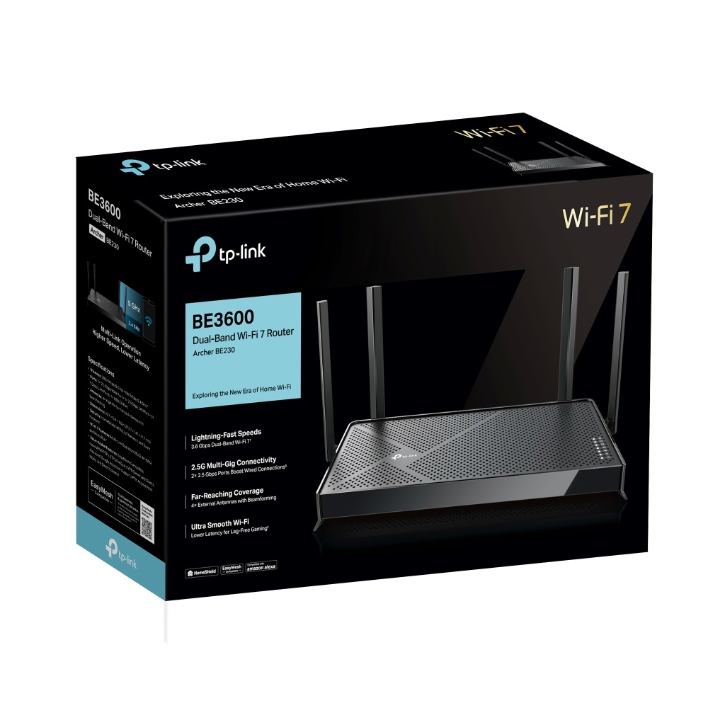 TP-Link Archer BE230 BE3600 fekete kétsávos Wi-Fi 7 router