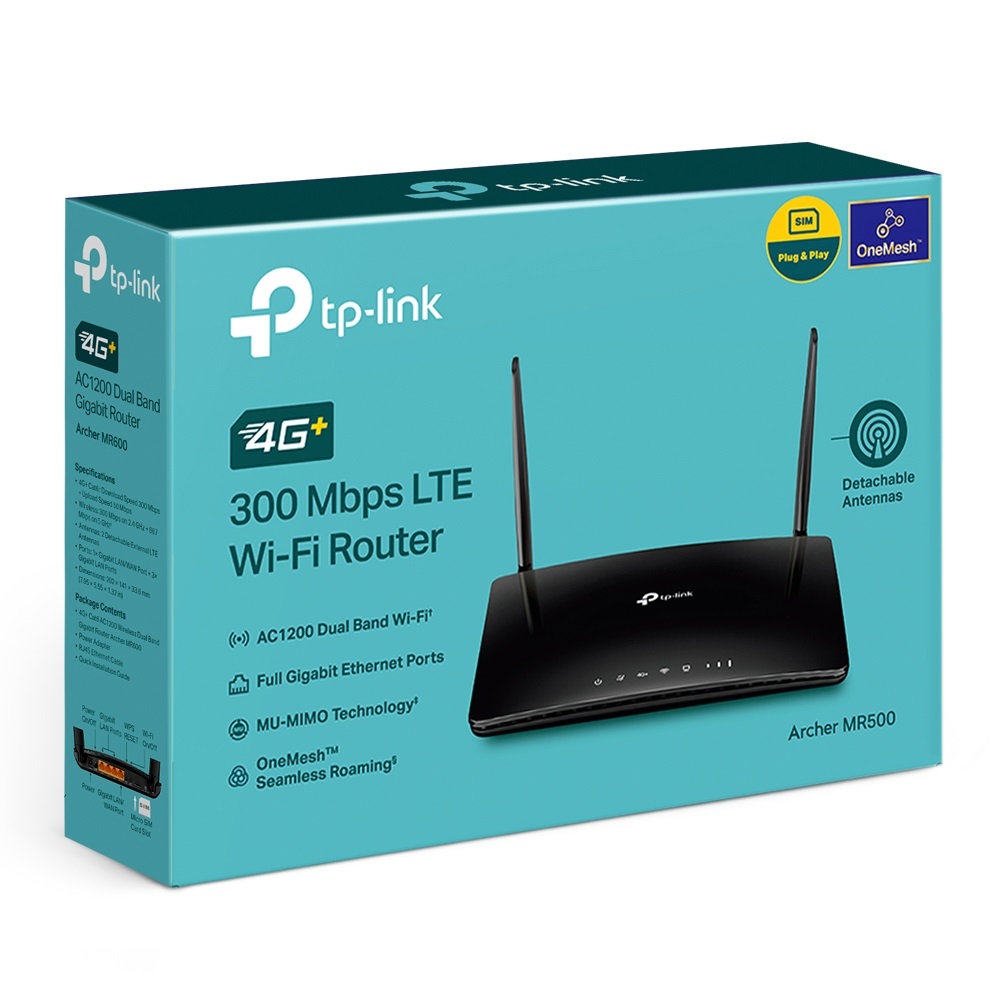 TP-Link Archer MR500 4G+ Cat6 AC1200 fekete vezeték nélküli kétsávos Gigabit router