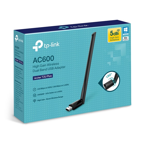 TP-Link Archer T2U PLUS AC600 nagy Teljesítményű, vezeték Nélküli, kétsávos, USB adapter