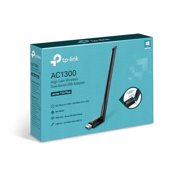 TP-Link Archer T3U plus AC1300 nagy teljesítményű, vezeték Nélküli, kétsávos, USB adapter