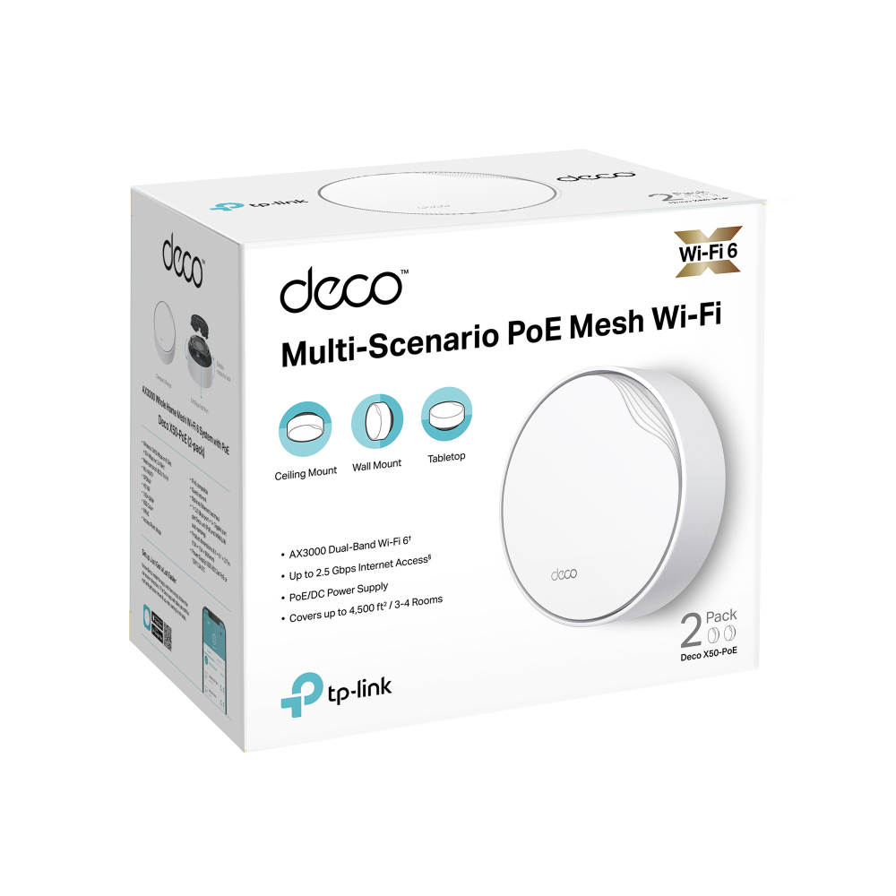 TP-Link DECO X50-PoE AX3000 Whole Home Mesh Wi-Fi 6 802.11ax vezeték nélküli rendszer (2db-os)
