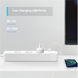 TP-Link Tapo P300 2db USB-A/1db USB-C fehér okos Wi-Fi-s túlfeszültségvédő hosszabbító