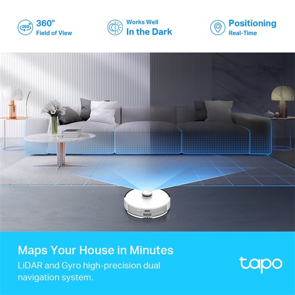 TP-Link Tapo RV30 Plus LiDAR navigációs robotporszívó és felmosó intelligens automatikus ürítő dokkolóval