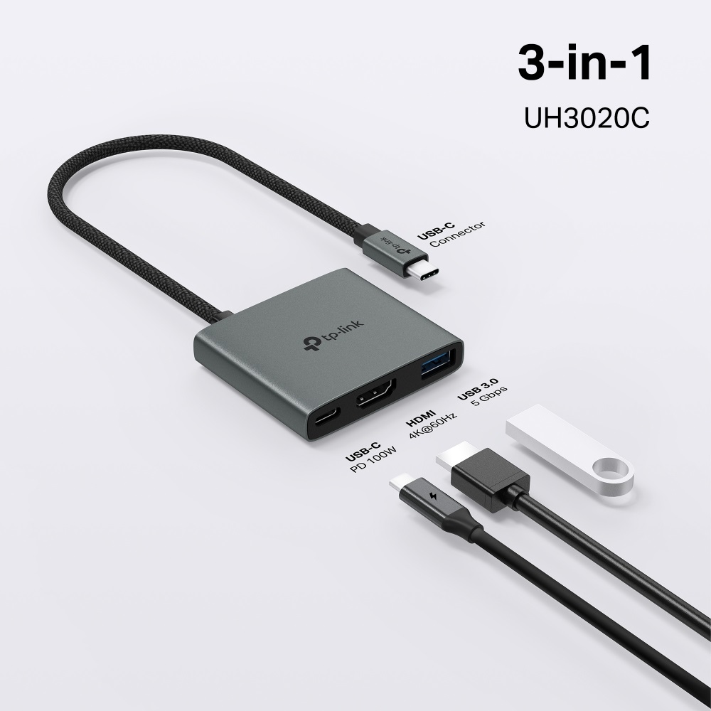 TP-Link UH3020C 3in1 szürke USB-C HUB
