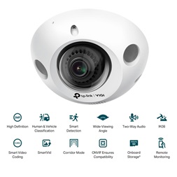 TP-Link VIGI C230I Mini /3MP/2,8mm/beltéri/H265/IR30m/SD/Smart Detection/kétirányú hang/IP mini dómkamera