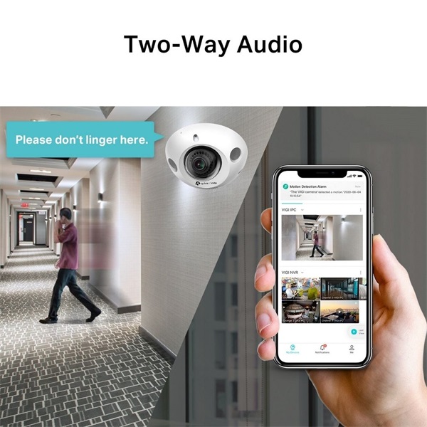 TP-Link VIGI C230I Mini /3MP/2,8mm/beltéri/H265/IR30m/SD/Smart Detection/kétirányú hang/IP mini dómkamera