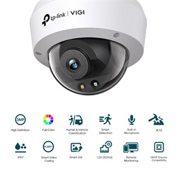 TP-Link VIGI C230 /3MP/2,8mm/kültéri/H265/IR30m/Smart Detection/beépített mikrofon/Full-Color IP dómkamera