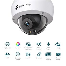 TP-Link VIGI C240 /4MP/2,8mm/kültéri/H265/IR30m/SD/Smart Detection/beépített mikrofon/Full-Color IP dómkamera