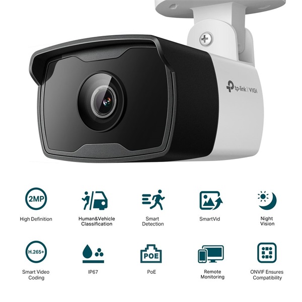 TP-Link VIGI C320I /2MP/6mm/kültéri/H265/IR30m/Smart Detection/IP csőkamera