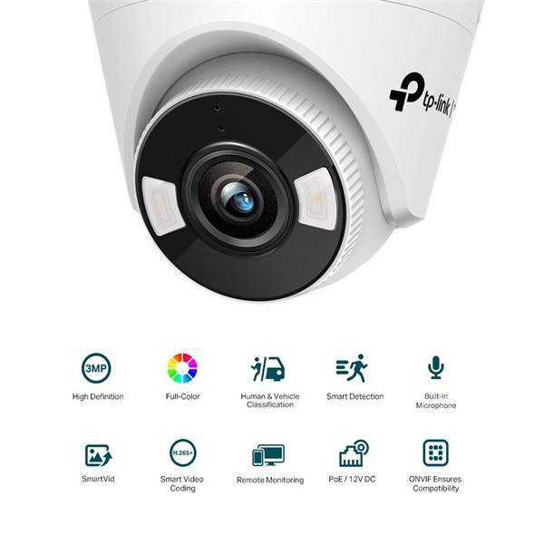 TP-Link VIGI C430 /3MP/2,8mm/beltéri/H265/IR30m/Smart Detection/beépített mikrofon/Full-Color IP turret kamera