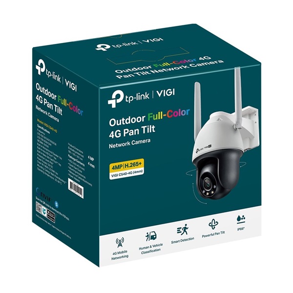 TP-Link VIGI C540-4G(4mm) /Kültéri/4MP/4mm/IR/LED30m/FullColor/Smart/Auto Tracking/kétirányú hang/ 4G IP PT kamera