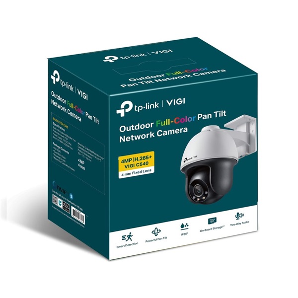 TP-Link VIGI C540 /4MP/4mm/kültéri/H265/IR30m/SD/Smart Detection/kétirányú hang/Full-Color IP PT kamera