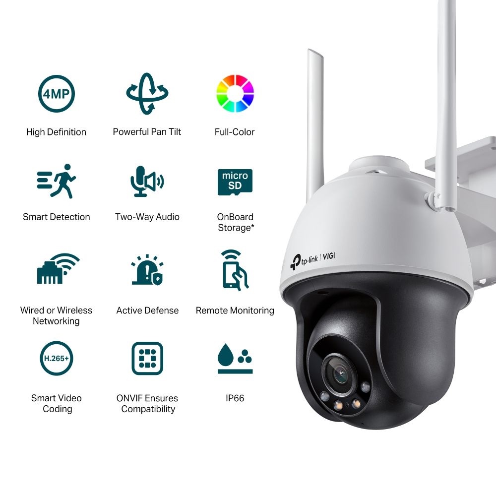 TP-Link VIGI C540-W /4MP/4mm/kültéri/H265/IR30m/SD/Smart Detection/kétirányú hang/Full-Color IP wifi PT kamera