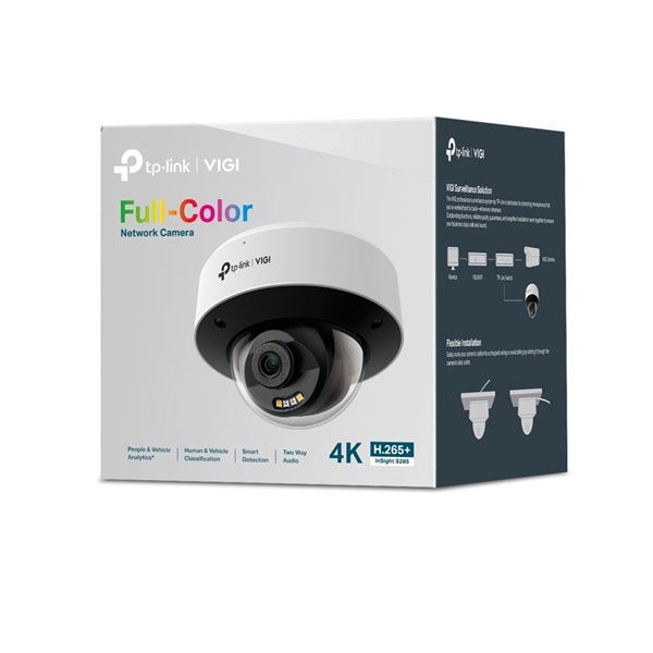 TP-Link VIGI InSight S285(4mm) /Kültéri/8MP/4mm/IR/LED30m/IK10/FullColor/Smart/fém ház/ Duál megvilágítású IP dóm kamera