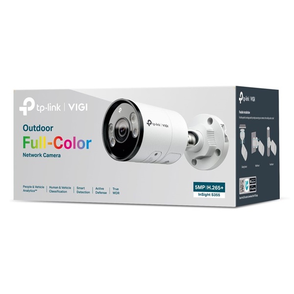 TP-Link VIGI InSight S355(4mm)/Kültéri/5MP/4mm/IR/LED30m/FullColor/Smart/fém ház/ Duál megvilágítású IP csőkamera