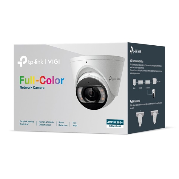 TP-Link VIGI InSight S445(2.8mm)/Kültéri/4MP/2,8mm/IR/LED30m/FullColor/Smart/fém ház/Duál megvilágítású IP turret kamera