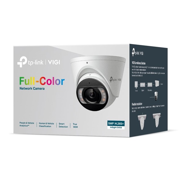 TP-Link VIGI InSight S455(2.8mm)/Kültéri/5MP/2,8mm/IR/LED30m/FullColor/Smart/fém ház/Duál megvilágítású IP turret kamera