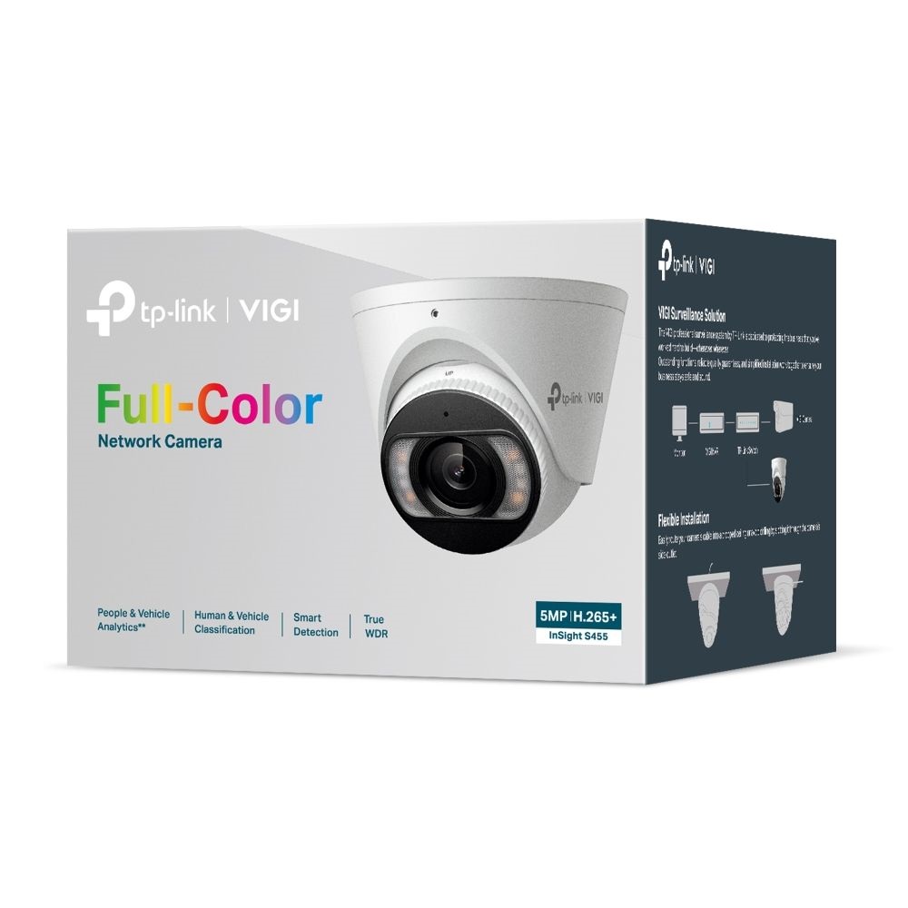 TP-Link VIGI InSight S455(4mm) /Kültéri/5MP/4mm/IR/LED30m/FullColor/Smart/fém ház/ Duál megvilágítású IP turret kamera