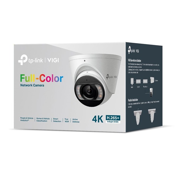 TP-Link VIGI InSight S485(4mm) /Kültéri/8MP/4mm/IR/LED30m/FullColor/Smart/fém ház/ Duál megvilágítású IP turret kamera