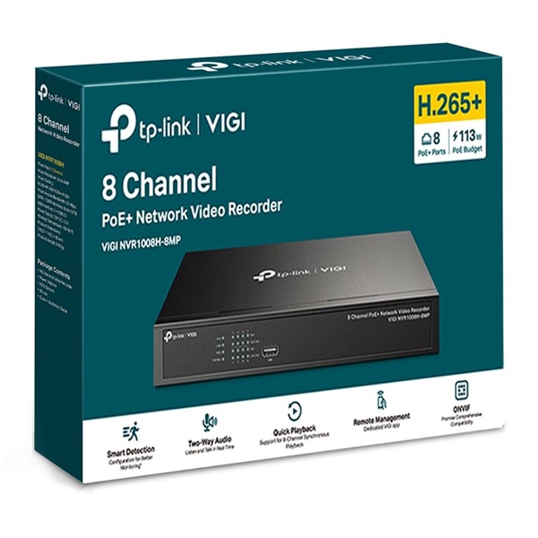 TP-Link VIGI NVR1008H-8MP /8 csatorna/H265/80Mbps rögzítés/1x SATA/8x PoE+ hálózati rögzítő (NVR)