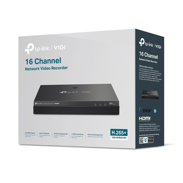 TP-Link VIGI NVR2016H /16 csatorna/H265+/80Mbps rögzítés/2x SATA/hálózati rögzítő (NVR)
