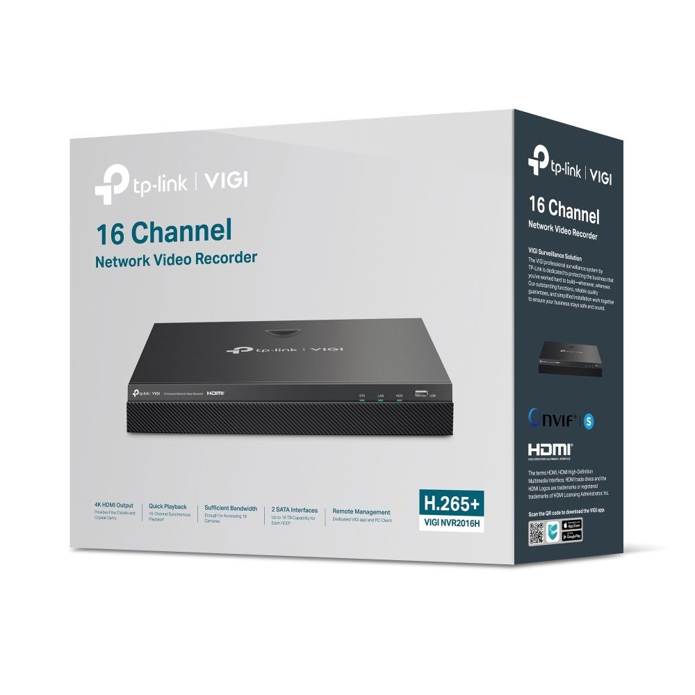 TP-Link VIGI NVR2016H /16 csatorna/H265+/80Mbps rögzítés/2x SATA/hálózati rögzítő (NVR)