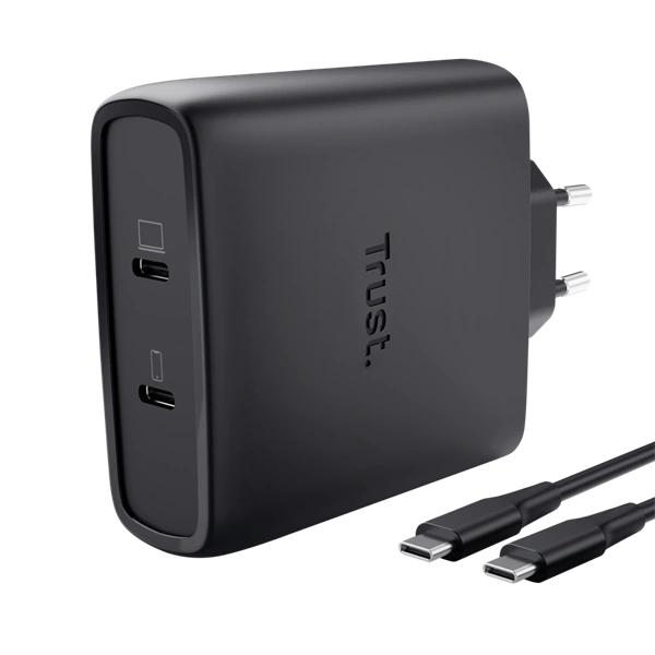 TRUST 25527 Maxo 100W 2x USB-C csatlakozással - fekete hálózati GaN töltő