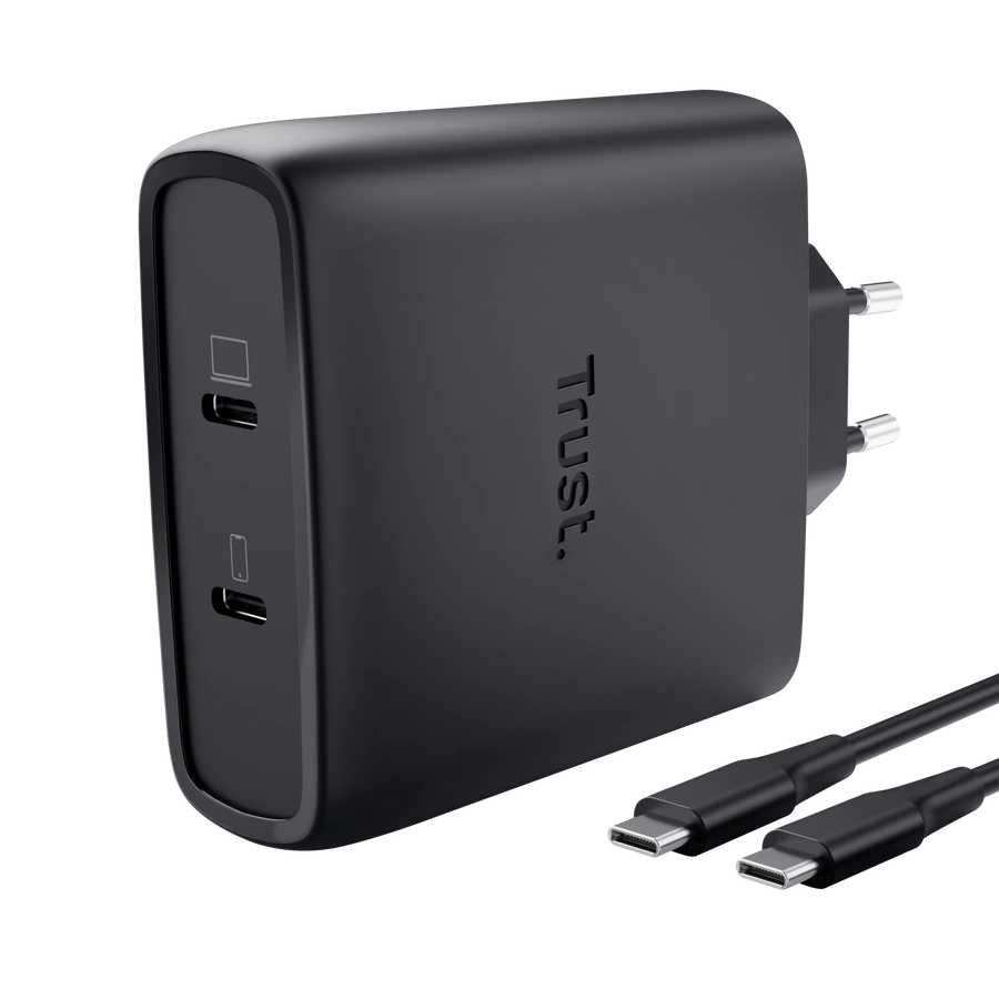 TRUST 25527 Maxo 100W 2x USB-C csatlakozással - fekete hálózati GaN töltő