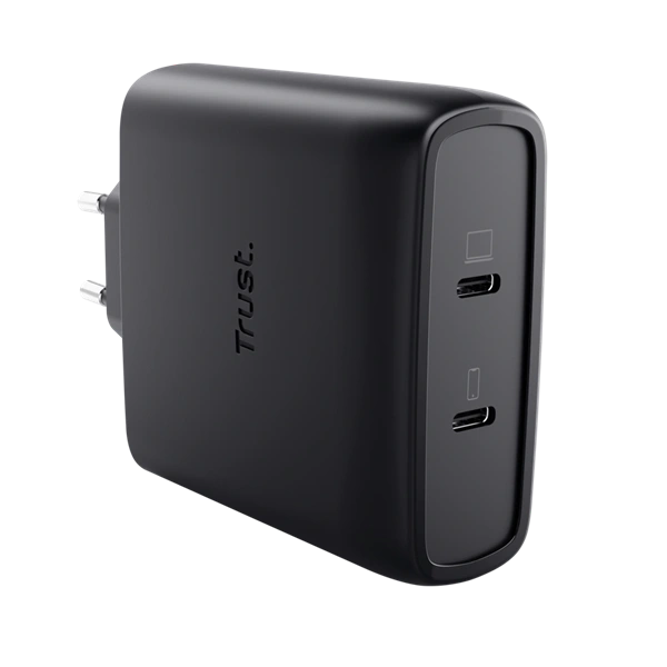TRUST 25527 Maxo 100W 2x USB-C csatlakozással - fekete hálózati GaN töltő