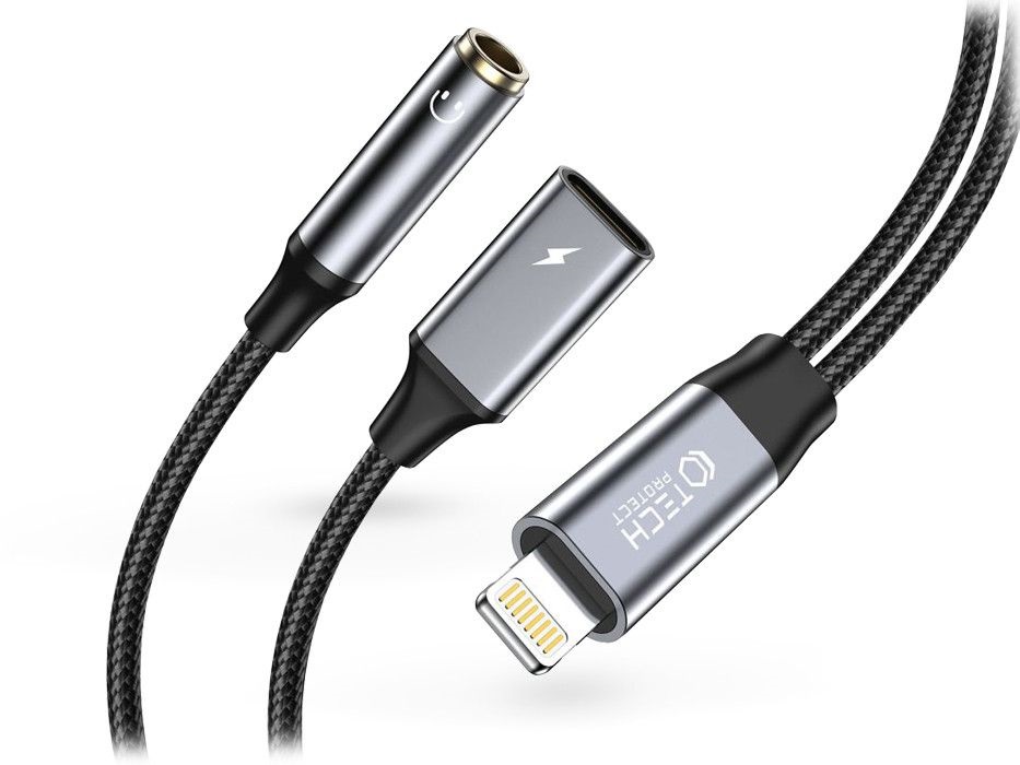 Tech-Protect TP607376 Lightning - 3,5 mm jack + Lightning fekete/szürke adapter