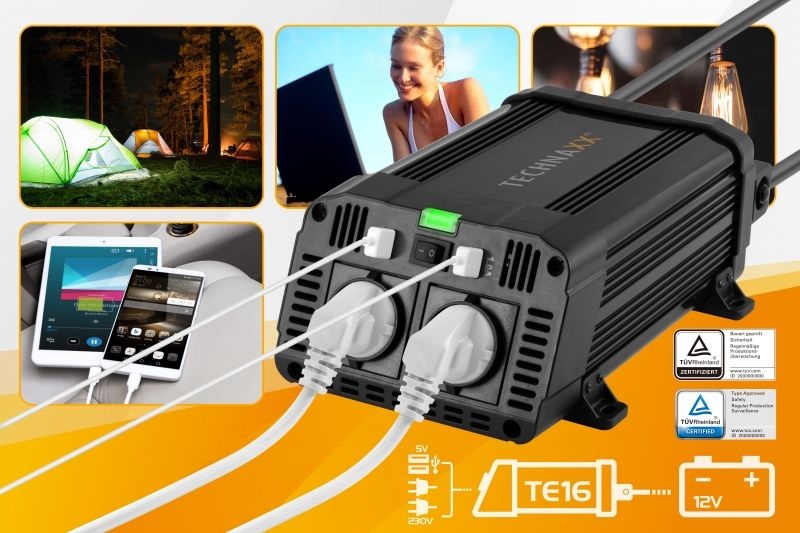 Technaxx TE16 1200W 2xUSB 2x230V autós inverter