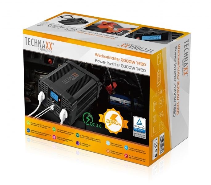 Technaxx TE20 2000W 1xUSB-C 1xUSB 1x230V autós inverter