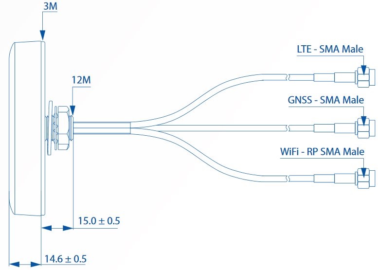 Teltonika PR1KCS28 combo SISO Mobile/GNSS/WiFi SMA tető antenna