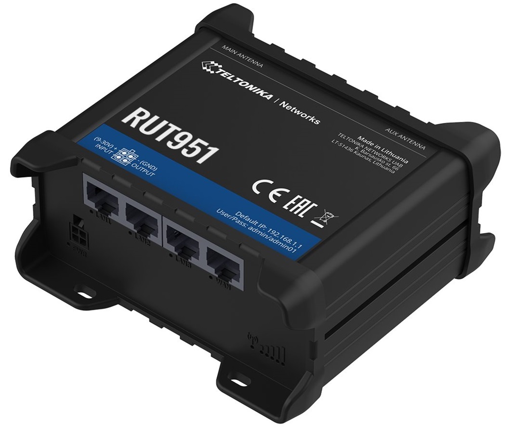 Teltonika RUT951100000 3x10/100Mbps LAN 2xminiSIM 4G/LTE CAT4 Vezeték nélküli ipari router
