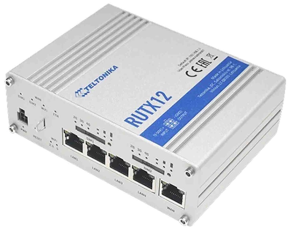 Teltonika RUTX12DUAL 4xGbE LAN 2xminiSIM 4G/LTE CAT6 Bluetooth Dual Band Vezeték nélküli Gigabit ipari router