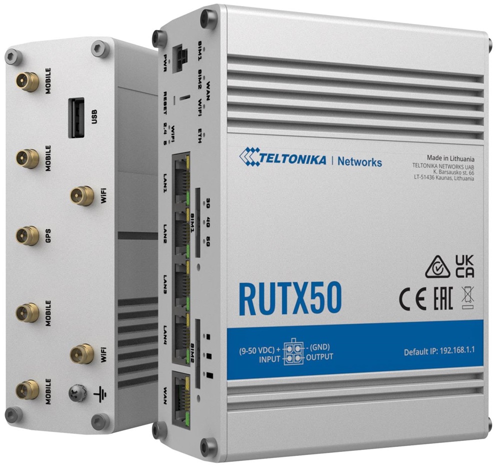 Teltonika RUTX50 4xGbE LAN 2xminiSIM 5G Dual Band Vezeték nélküli Gigabit ipari router
