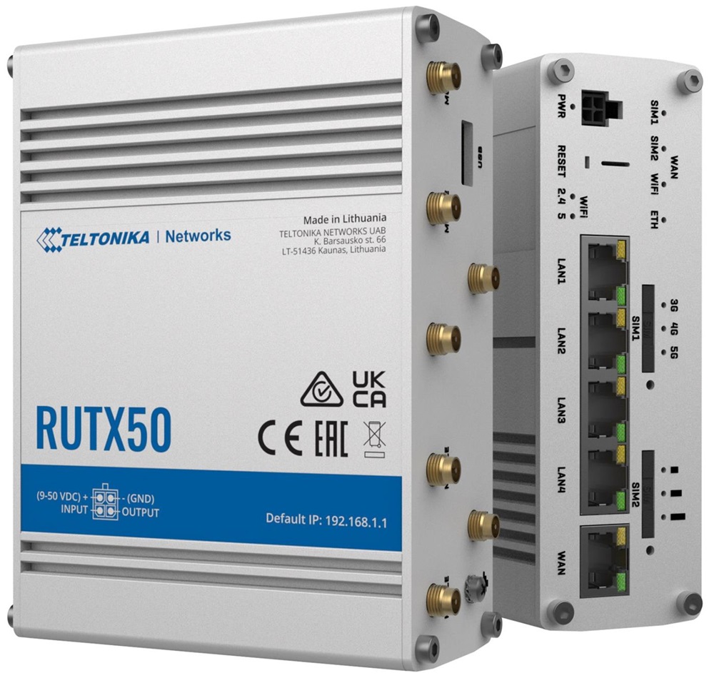 Teltonika RUTX50 4xGbE LAN 2xminiSIM 5G Dual Band Vezeték nélküli Gigabit ipari router