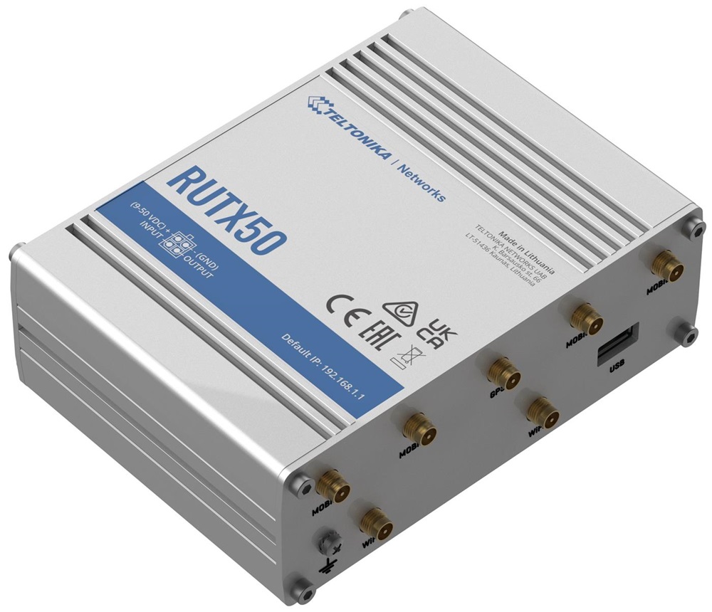 Teltonika RUTX50 4xGbE LAN 2xminiSIM 5G Dual Band Vezeték nélküli Gigabit ipari router