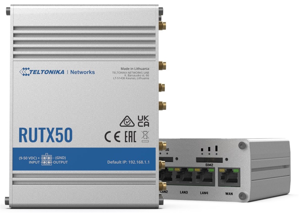 Teltonika RUTX50 4xGbE LAN 2xminiSIM 5G Dual Band Vezeték nélküli Gigabit ipari router