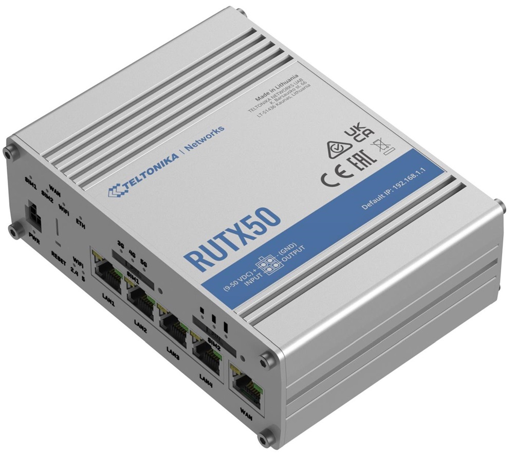 Teltonika RUTX50 4xGbE LAN 2xminiSIM 5G Dual Band Vezeték nélküli Gigabit ipari router