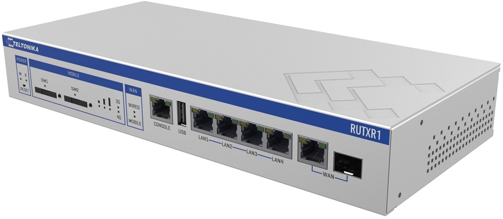 Teltonika RUTXR1 4xGbE LAN 1xSFP 2xminiSIM 4G/LTE CAT6 Dual Band Vezeték nélküli Gigabit ipari router