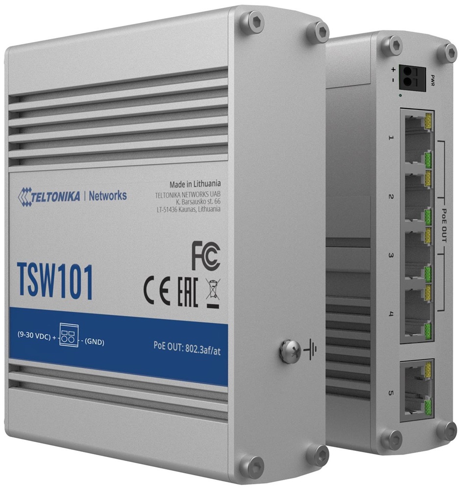 Teltonika TSW101 5x GbE PoE LAN nem menedzselhető PoE+ switch