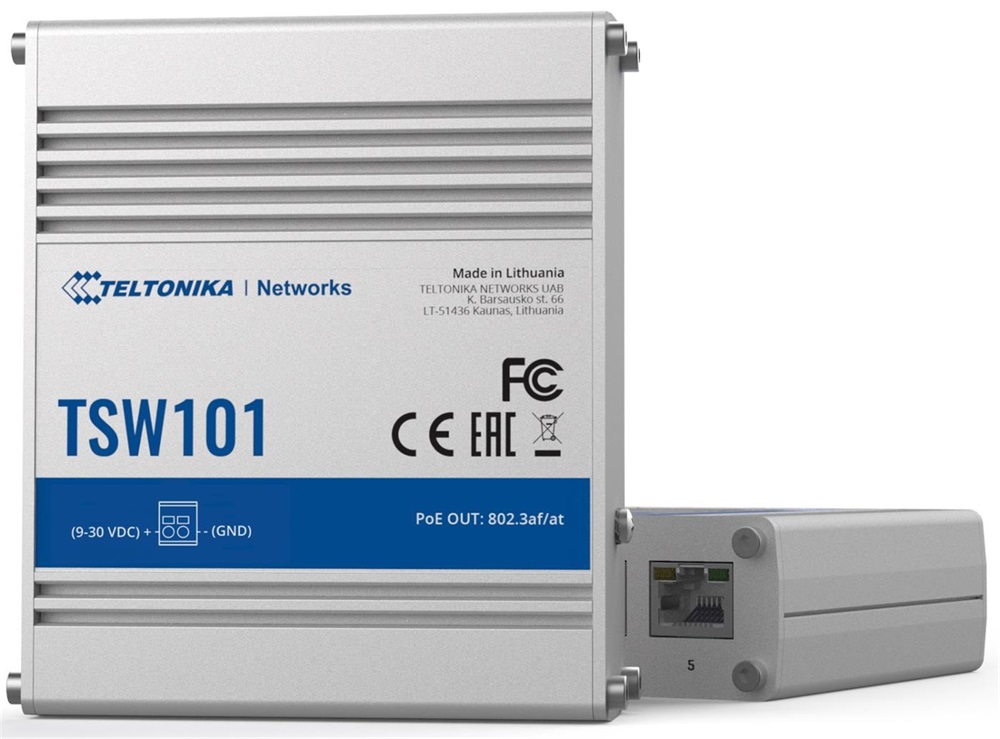 Teltonika TSW101 5x GbE PoE LAN nem menedzselhető PoE+ switch