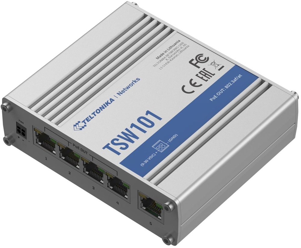 Teltonika TSW101 5x GbE PoE LAN nem menedzselhető PoE+ switch