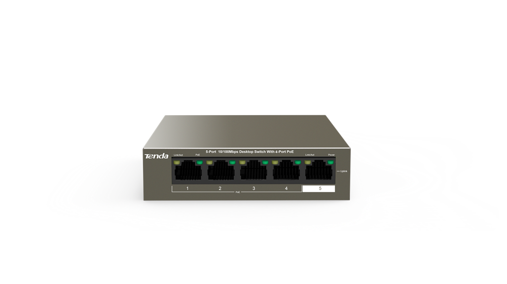Tenda TEF1105P-4-38W 5port 10/100Mbps 4xPoE FE LAN nem menedzselhető asztali PoE switch