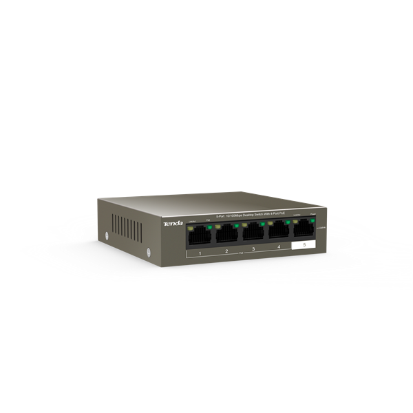 Tenda TEF1105P-4-38W 5port 10/100Mbps 4xPoE FE LAN nem menedzselhető asztali PoE switch