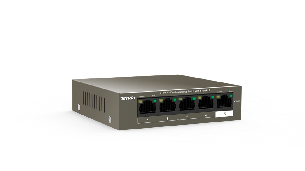 Tenda TEF1105P-4-38W 5port 10/100Mbps 4xPoE FE LAN nem menedzselhető asztali PoE switch
